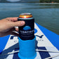 A Floatsup coozie on a can in a Floatsup cup.